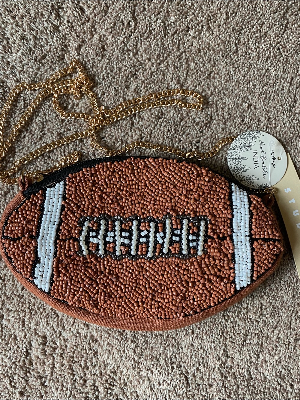 NWT Hand Beaded Football Crossbody Bag in Brown by Studio 12